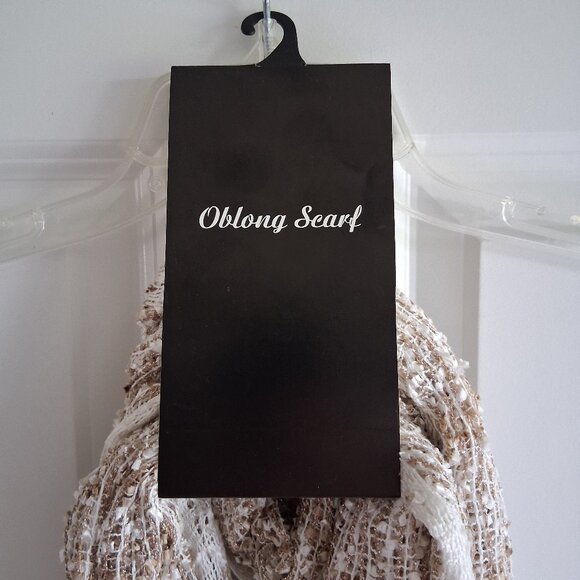 NWT Krazy Kat Oblong Cream & Gold Shimmer Tassel Scarf - Picture 2 of 8